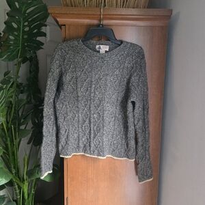 Wool Gray And Brown Knit Crewneck Sweater